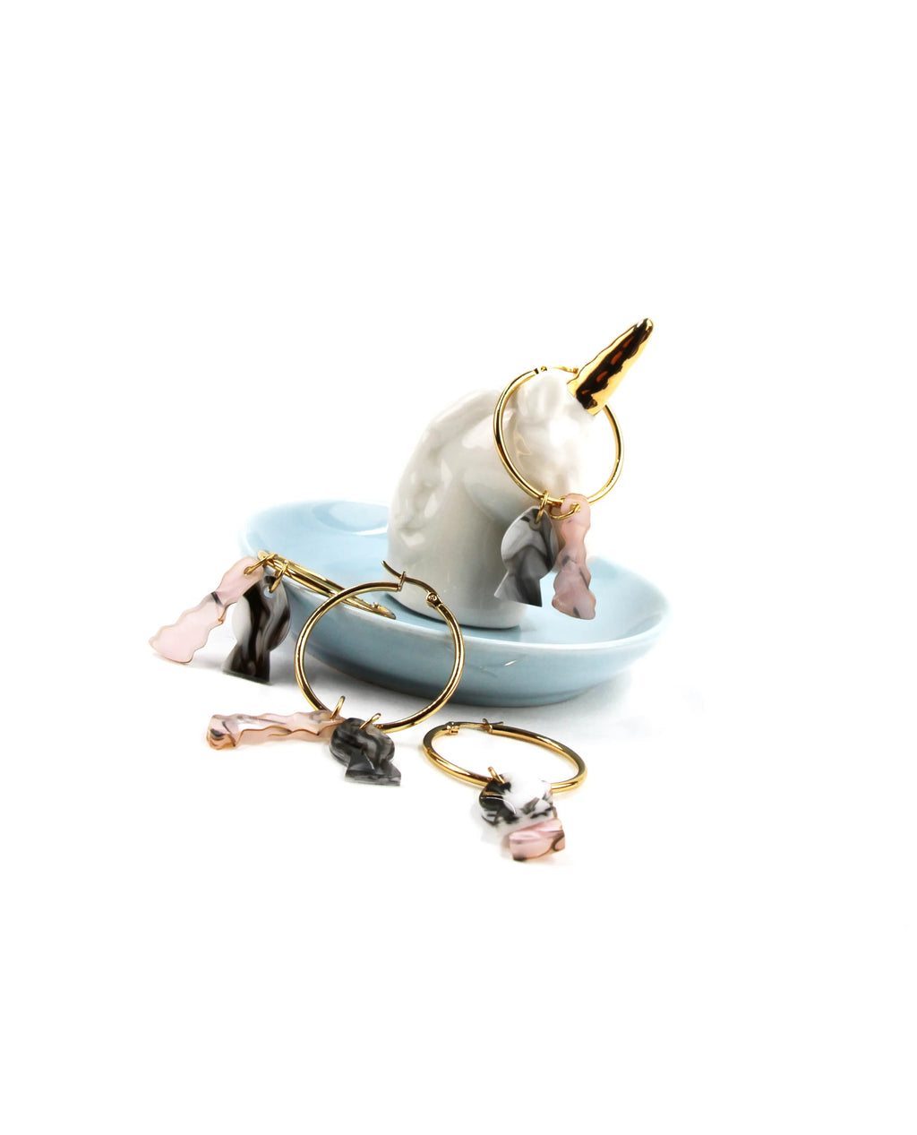 Pendientes aro dorado olas y pez-4