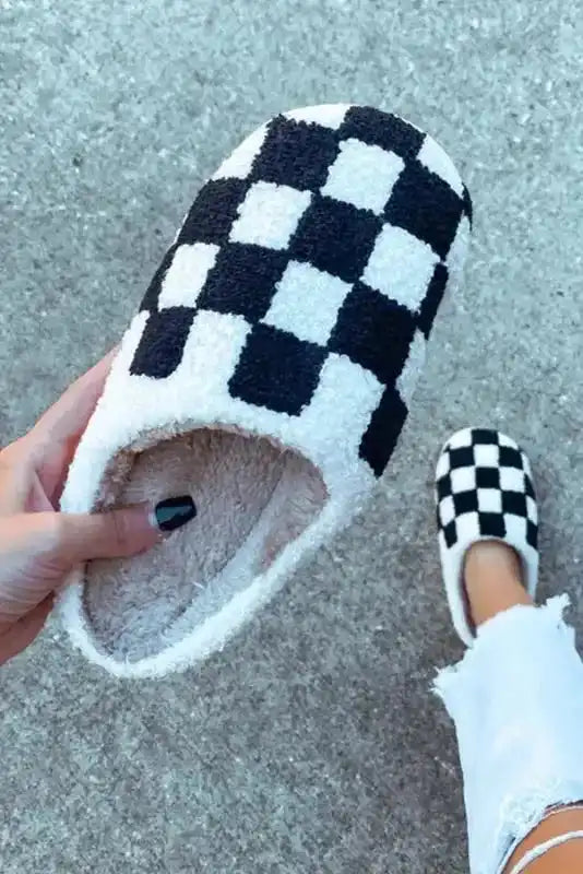 Checkered Fuzzy Winter Slippers