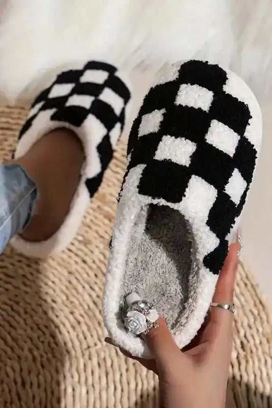 Checkered Fuzzy Winter Slippers